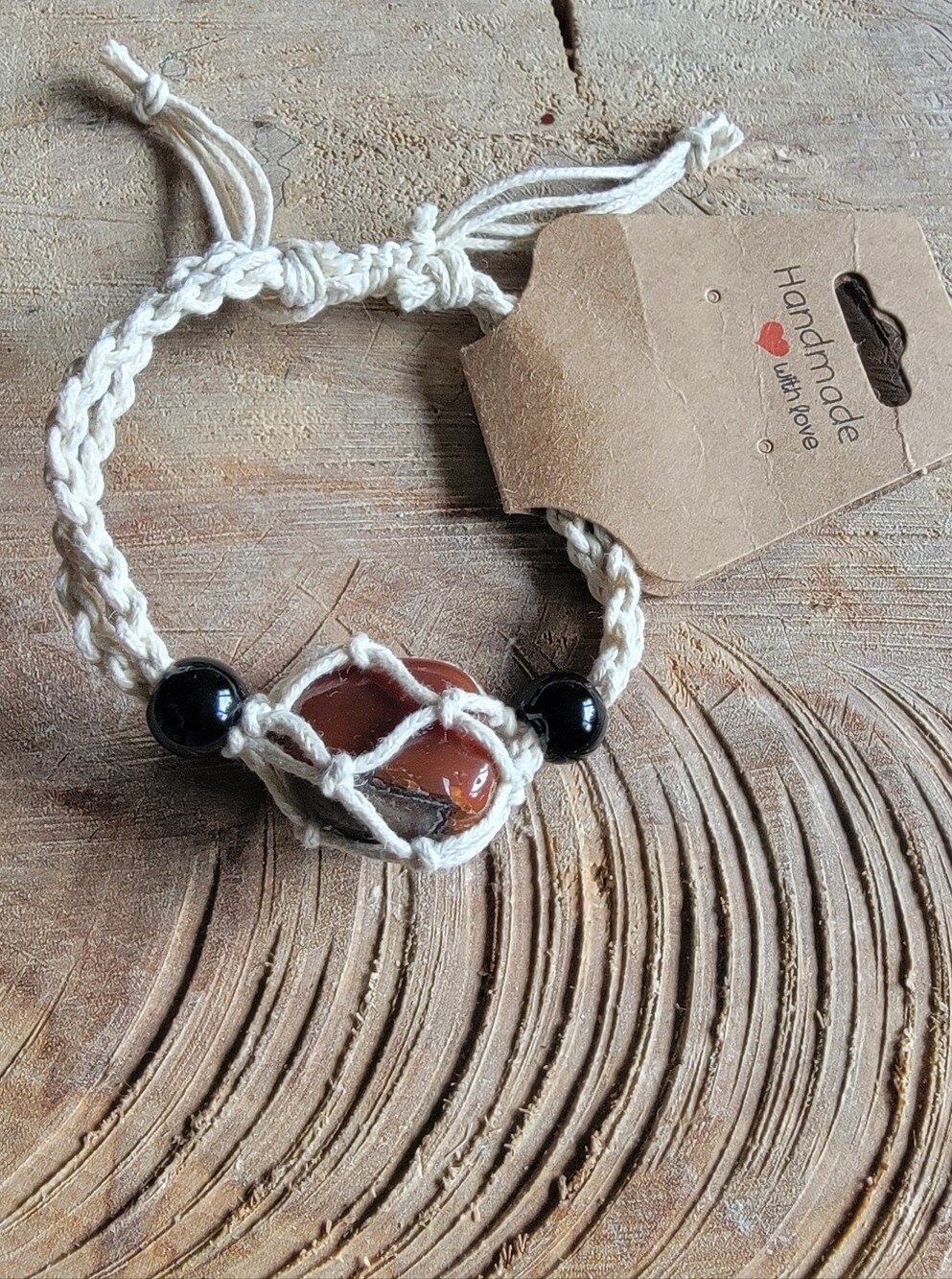 Handcrafted Macrame Adjustible Bracelet with Mookite Jasper Stone. Unisex.